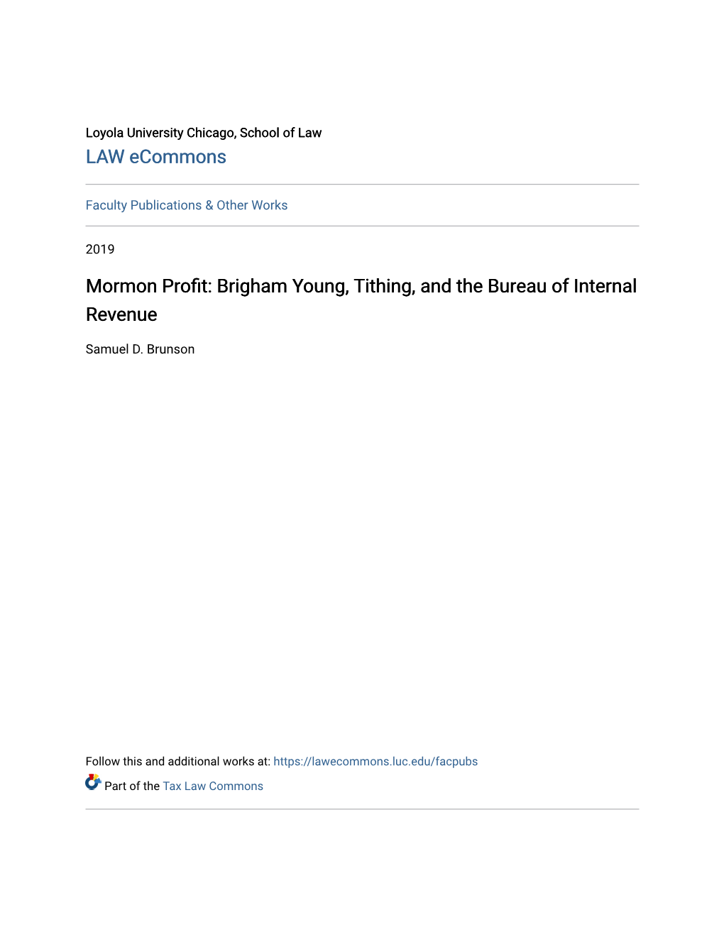 Mormon Profit: Brigham Young, Tithing, and the Bureau of Internal Revenue