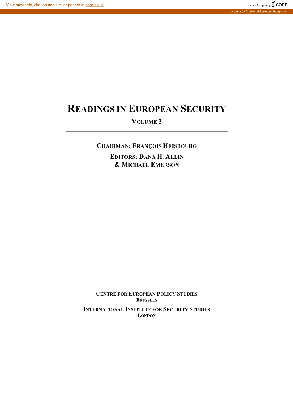 Readings in European Security Volume 3
