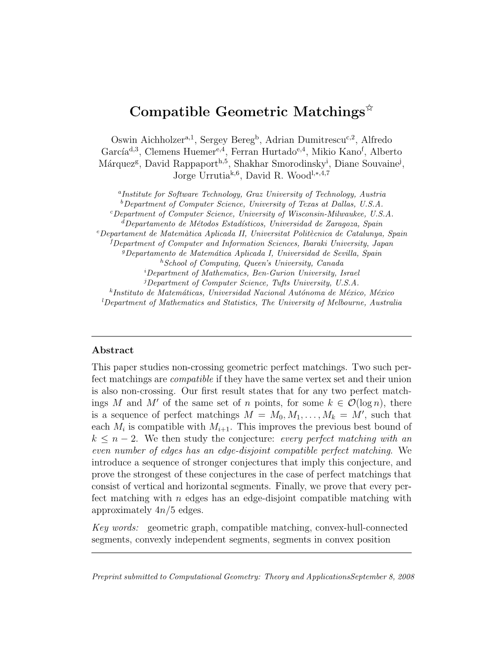 Compatible Geometric Matchings$