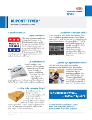 Dupont™ Tyvek® WB Benefits