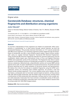 Carotenoids Database: Structures, Chemical Fingerprints and Distribution Among Organisms Junko Yabuzaki*