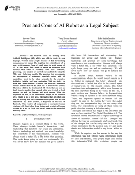 Pros and Cons of AI Robot As a Legal Subject