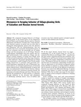 Divergence in Foraging Behavior of Foliage-Gleaning Birds of Canadian and Russian Boreal Forests