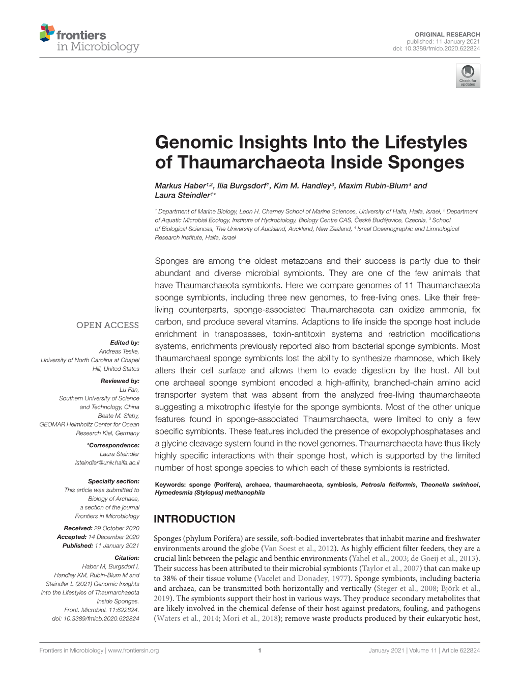 Genomic Insights Into the Lifestyles of Thaumarchaeota Inside Sponges