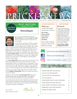 Prickly News South Coast Cactus & Succulent Society Newsletter | February 2020