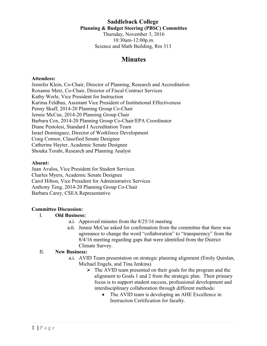 Planning & Budget Steering (PBSC) Committee s1