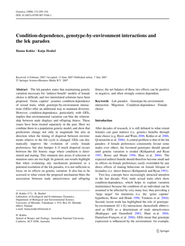 Condition-Dependence, Genotype-By-Environment Interactions and the Lek Paradox