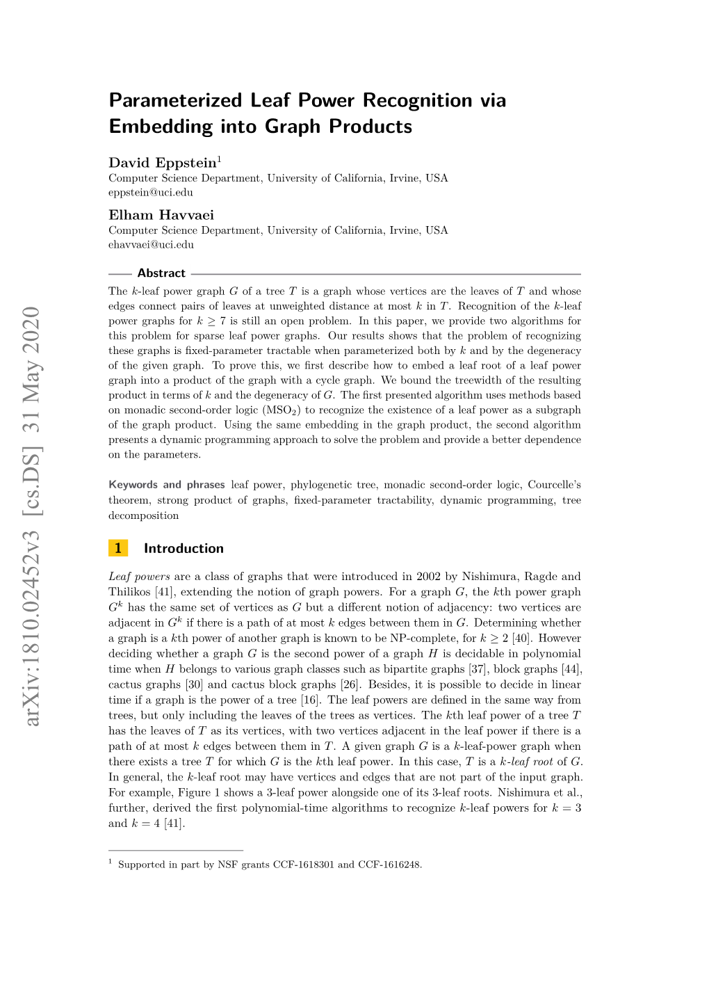 Parameterized Leaf Power Recognition Via Embedding Into Graph Products