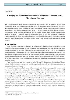 Changing the Market Position of Public Television – Case of Croatia, Slovenia and Hungary