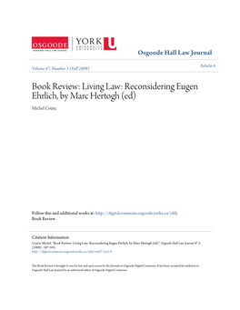 Book Review: Living Law: Reconsidering Eugen Ehrlich, by Marc Hertogh (Ed) Michel Coutu