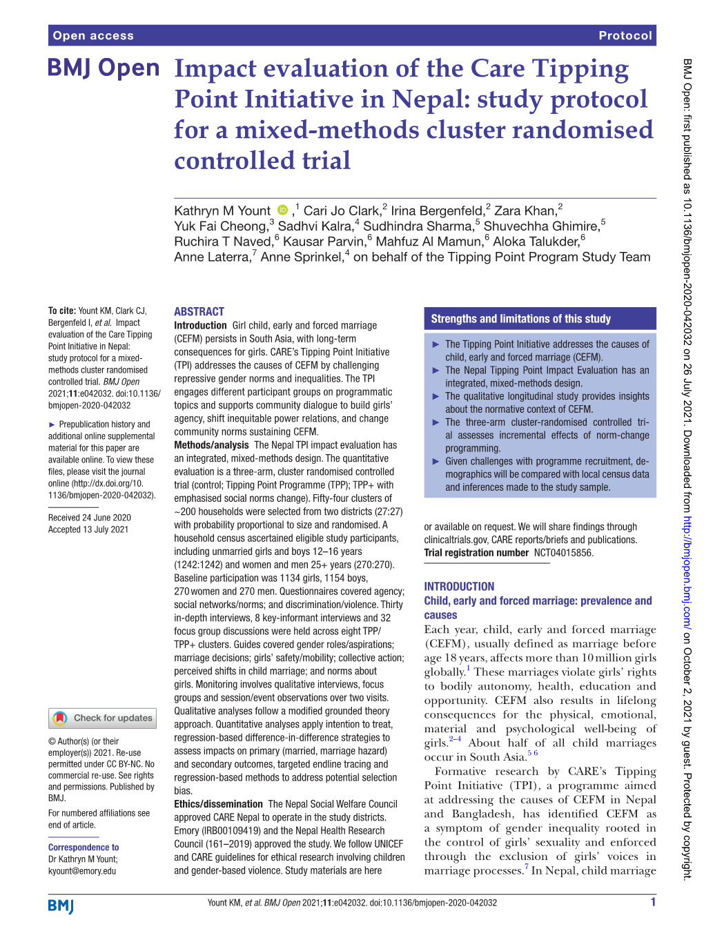 Impact Evaluation of the Care Tipping Point Initiative in Nepal: Study Protocol for a Mixed-­Methods Cluster Randomised Controlled Trial