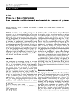 Overview of Tag Protein Fusions: from Molecular and Biochemical Fundamentals to Commercial Systems
