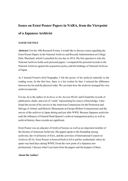 Issues on Ernst Posner Papers in NARA, from the Viewpoint of a Japanese Archivist