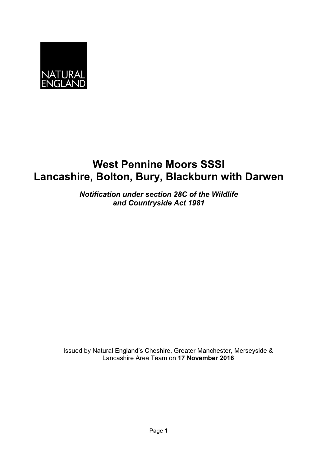 West Pennine Moors Notification Document