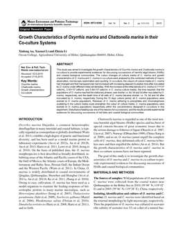 Growth Characteristics of Oxyrrhis Marina and Chattonella Marina in Their Co-Culture Systems