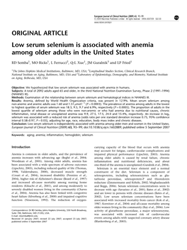 Low Serum Selenium Is Associated with Anemia Among Older Adults in the United States