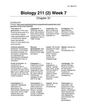 Biol 211 (2) Chapter 31 October 9Th Lecture