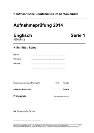 Aufnahmeprüfung 2014 Englisch Serie 1