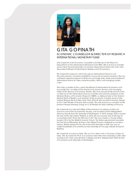 Gita Gopinath Economic Counsellor & Director of Research International Monetary Fund