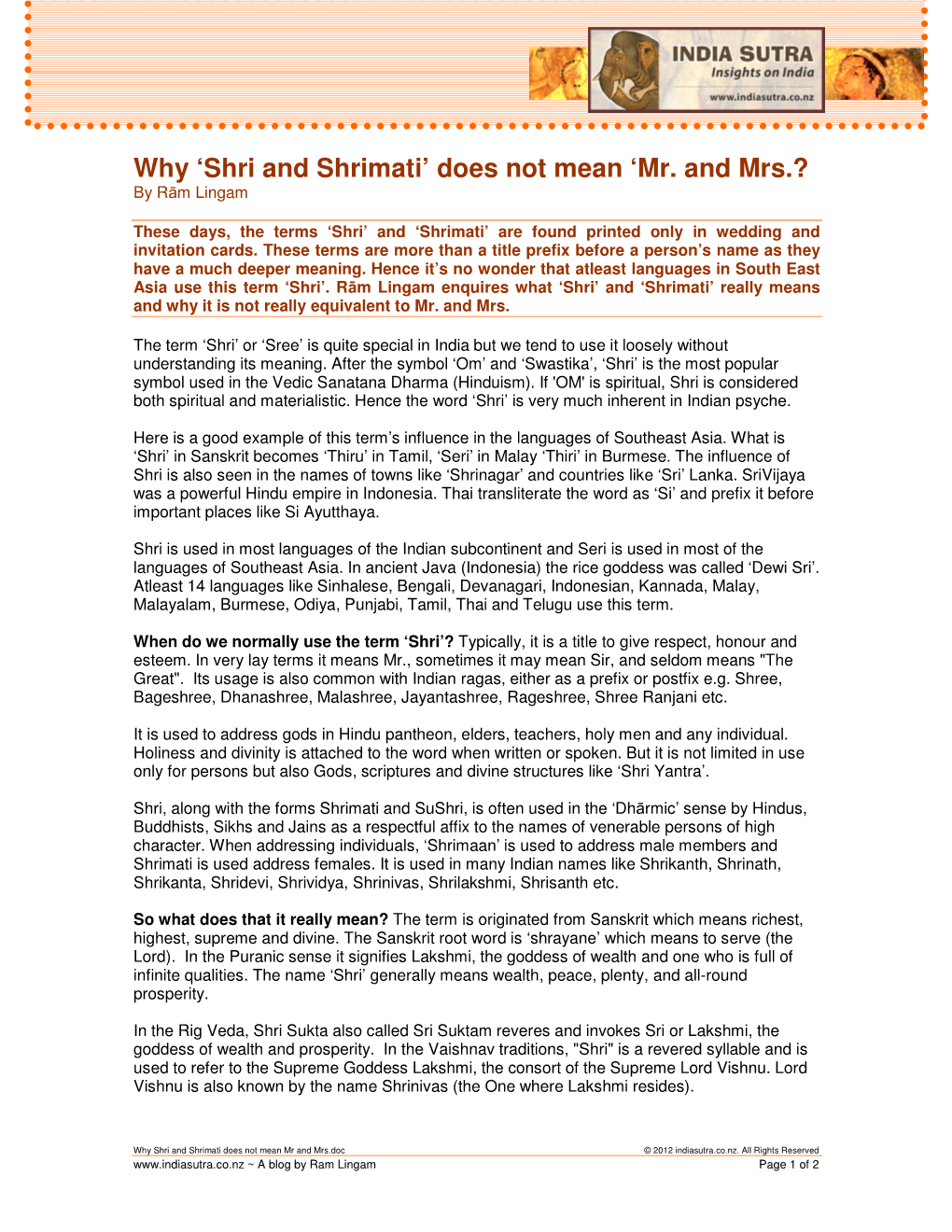 Shri and Shrimati’ Does Not Mean ‘Mr