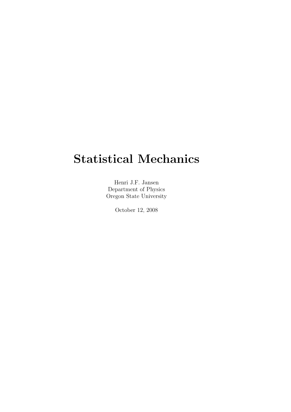 Statistical Mechanics