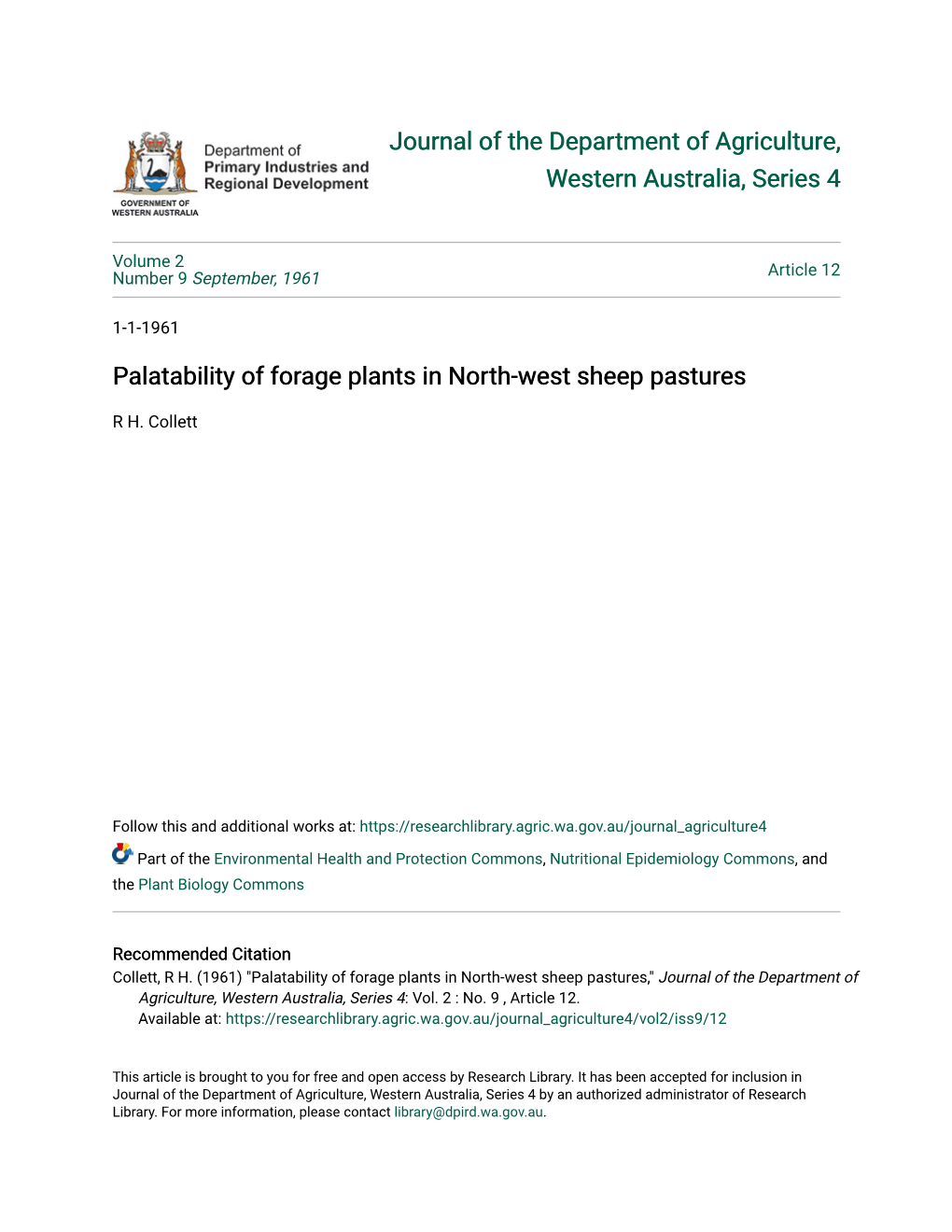 Palatability of Forage Plants in North-West Sheep Pastures