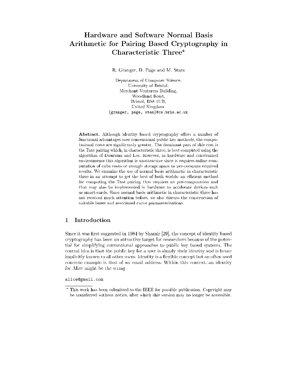 Hardware and Software Normal Basis Arithmetic for Pairing Based