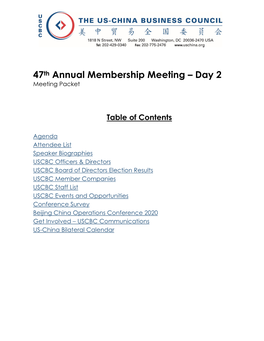 47Th Annual Membership Meeting – Day 2 Meeting Packet