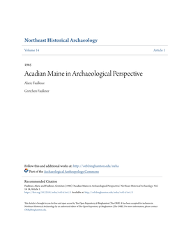 Acadian Maine in Archaeological Perspective Alaric Faulkner