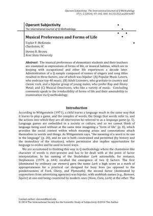 Operant Subjectivity Musical Preferences and Forms of Life