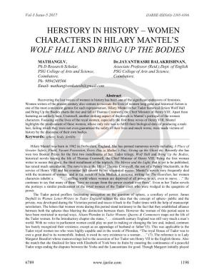 Women Characters in Hilary Mantel‟S Wolf Hall and Bring up the Bodies