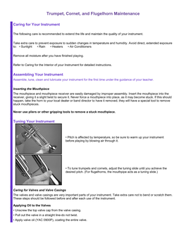 Trumpet, Cornet, and Flugelhorn Maintenance
