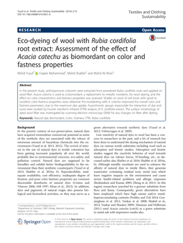 Eco-Dyeing of Wool with Rubia Cordifolia Root Extract: Assessment