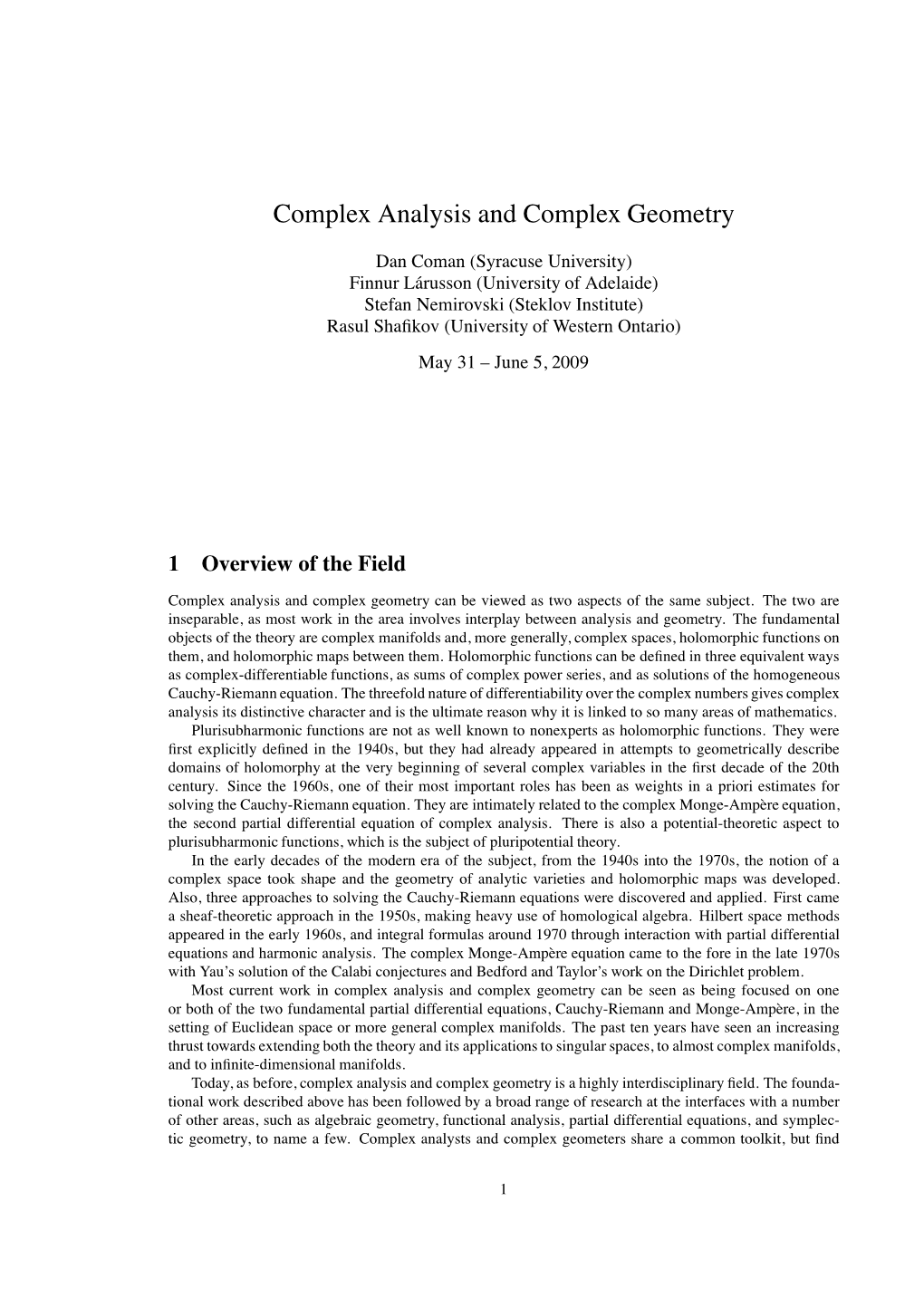 Complex Analysis and Complex Geometry