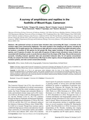 A Survey of Amphibians and Reptiles in the Foothills of Mount Kupe, Cameroon