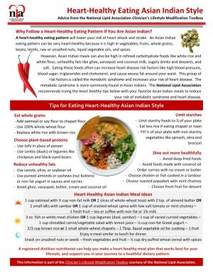 Heart-Healthy Eating Asian Indian Style Advice from the National Lipid Association Clinician’S Lifestyle Modification Toolbox