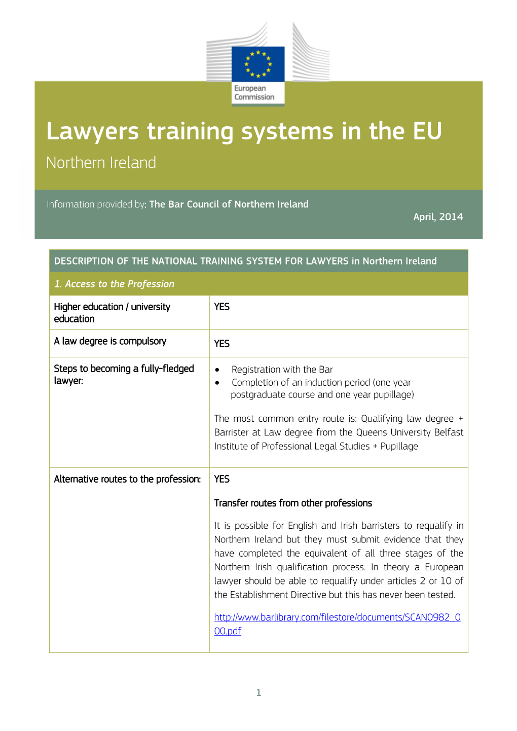 Lawyers Training Systems in the EU Northern Ireland