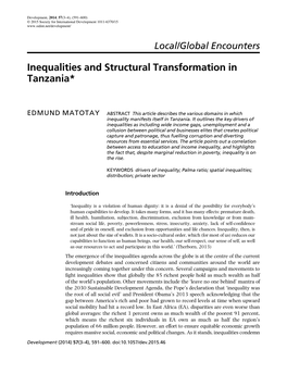 Inequalities and Structural Transformation in Tanzania*
