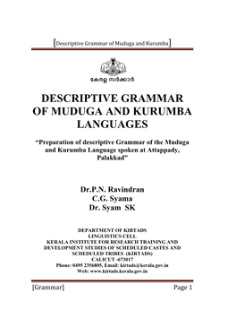Descriptive Grammar of Muduga and Kurumba Languages