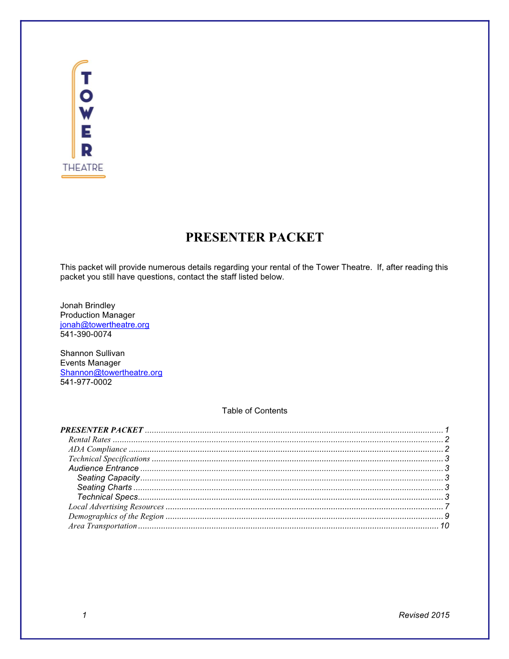 Presenter Packet