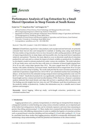 Performance Analysis of Log Extraction by a Small Shovel Operation in Steep Forests of South Korea
