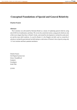 Conceptual Foundations of Special and General Relativity