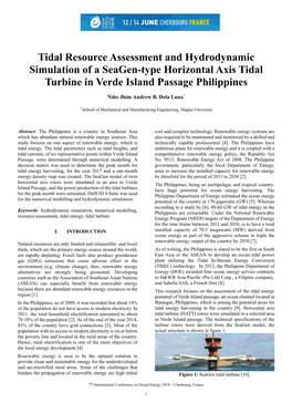 Tidal Resource Assessment and Hydrodynamic Simulation of a Seagen-Type Horizontal Axis Tidal Turbine in Verde Island Passage Philippines
