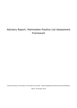 Advisory Report: Mammalian Positive List Assessment Framework