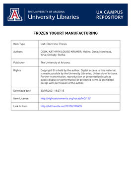 “Frozen Yogurt Manufacturing”
