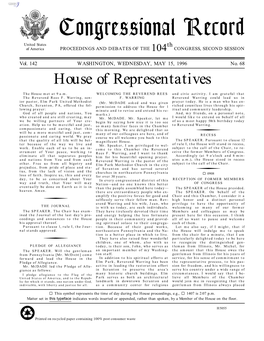 Congressional Record United States Th of America PROCEEDINGS and DEBATES of the 104 CONGRESS, SECOND SESSION