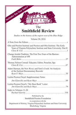 The Smithfield Review, Volume 20, 2016