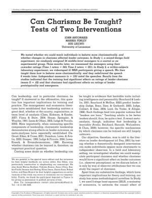 Can Charisma Be Taught? Tests of Two Interventions