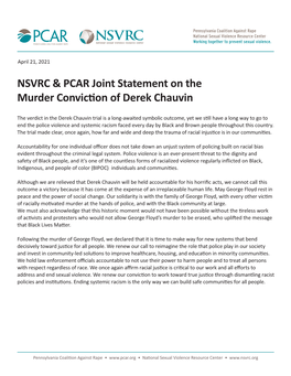 NSVRC & PCAR Joint Statement on the Murder Conviction of Derek