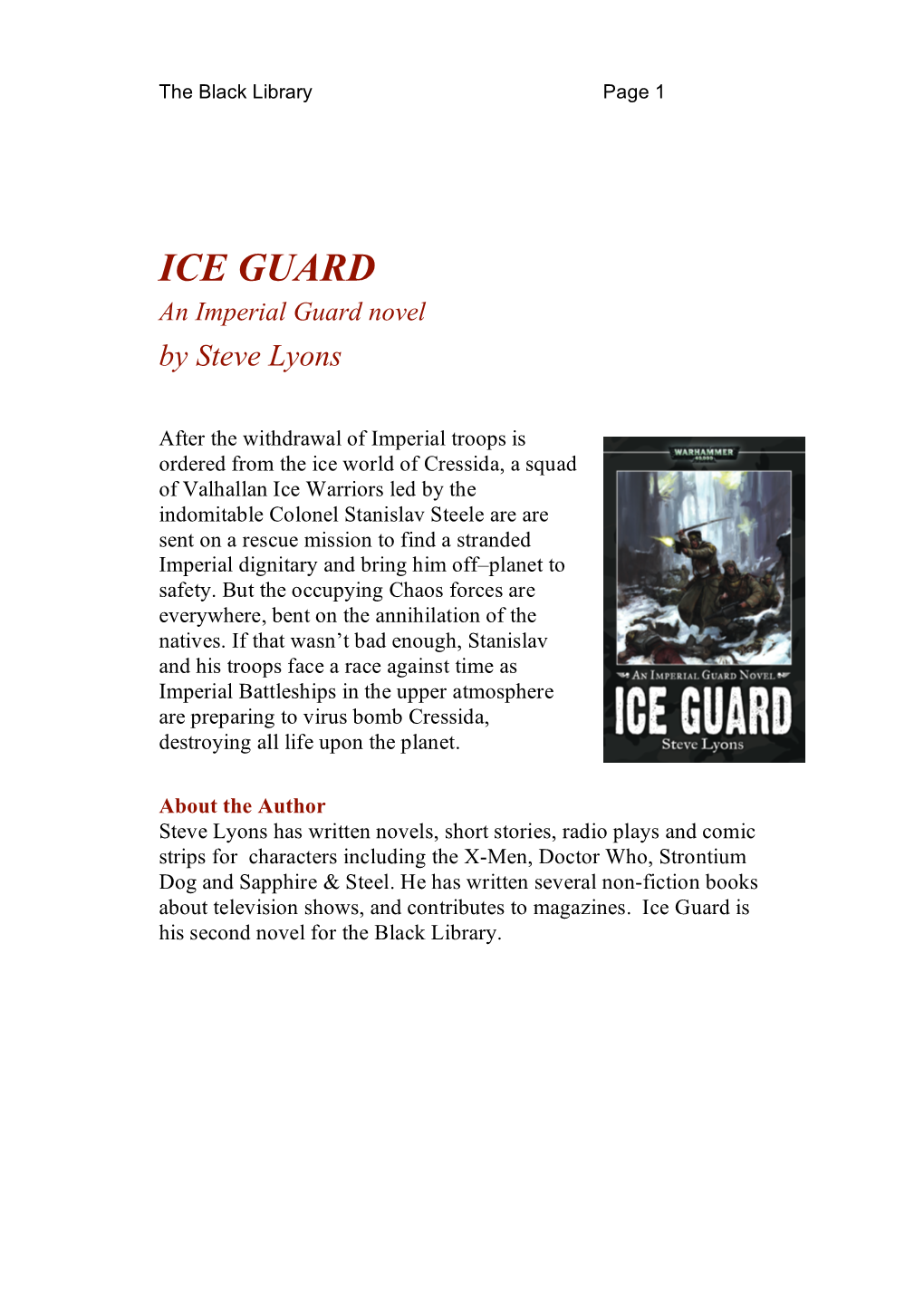 ICE GUARD an Imperial Guard Novel by Steve Lyons